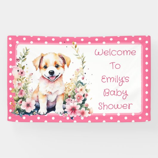 Puppy Dog Theme gepersonaliseerd Baby shower Spandoek (Horizontaal)