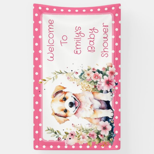 Puppy Dog Theme gepersonaliseerd Baby shower Spandoek (Verticaal)