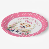 Puppy Dog Theme Gepersonaliseerde Verjaardag Papieren Bordje (Gekanteld)