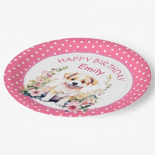 Puppy Dog Theme Gepersonaliseerde Verjaardag Papieren Bordje (Gekanteld)