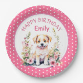 Puppy Dog Theme Gepersonaliseerde Verjaardag Papieren Bordje (Voorkant)