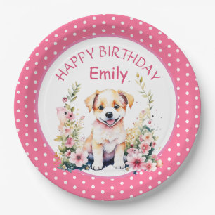 Puppy Dog Theme Gepersonaliseerde Verjaardag Papieren Bordje