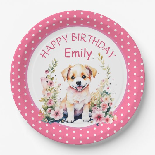 Puppy Dog Theme Gepersonaliseerde Verjaardag Papieren Bordje (Voorkant)