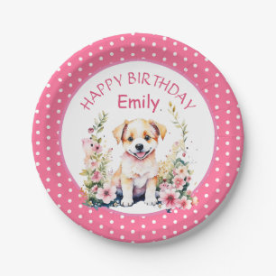 Puppy Dog Theme Gepersonaliseerde Verjaardag Papieren Bordje
