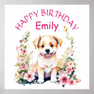 Puppy Dog Theme Gepersonaliseerde Verjaardag Poster