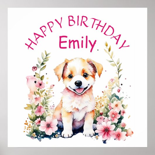 Puppy Dog Theme Gepersonaliseerde Verjaardag Poster (Voorkant)