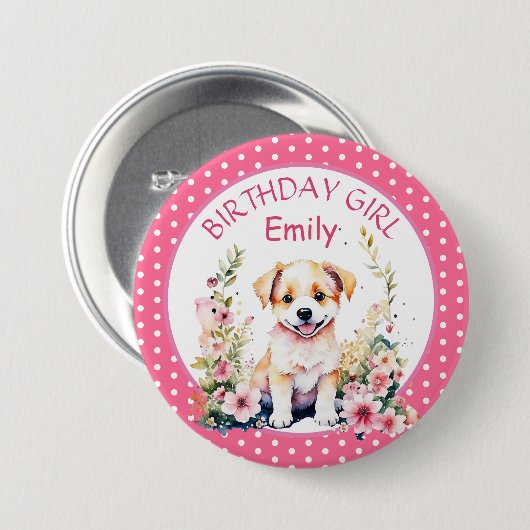 Puppy Dog Theme Gepersonaliseerde Verjaardag Ronde Button 7,6 Cm (Voorkant /achterkant)