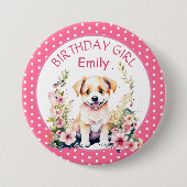 Puppy Dog Theme Gepersonaliseerde Verjaardag Ronde Button 7,6 Cm (Voorkant)