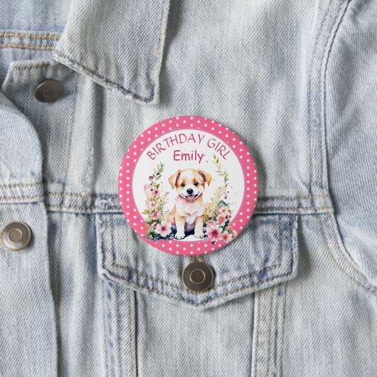 Puppy Dog Theme Gepersonaliseerde Verjaardag Ronde Button 7,6 Cm (In situ)