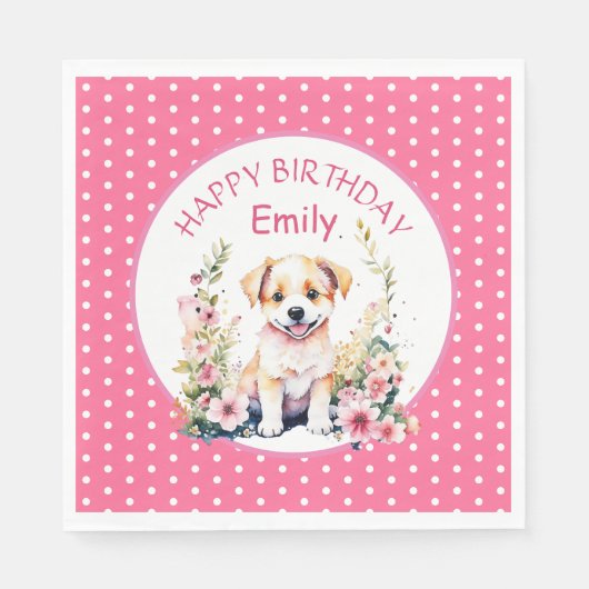 Puppy Dog Theme Gepersonaliseerde Verjaardag Servet (Voorkant)