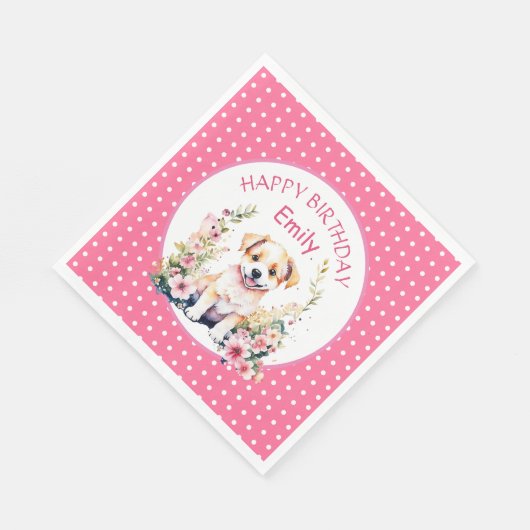 Puppy Dog Theme Gepersonaliseerde Verjaardag Servet (Hoek)