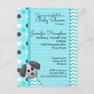 Puppy Dog Turquoise Baby shower Briefkaart