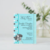 Puppy Dog Turquoise Baby shower Briefkaart Uitnodi (Staand voorkant)