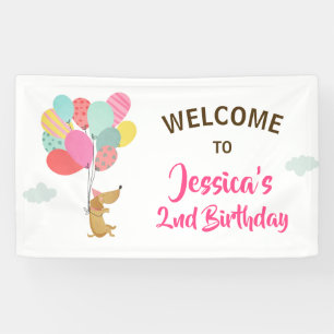 Puppy Dog verjaardagsbanner Pawty Balloons Girl Pi Spandoek