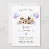 Puppy Dog Verjaardagsfeest Paarse Waterverf Kaart (Voorkant)