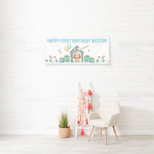 Puppy Dog Verjaardagsfeestbanner voor jongens Spandoek (Insitu)