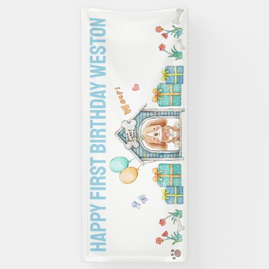 Puppy Dog Verjaardagsfeestbanner voor jongens Spandoek (Verticaal)