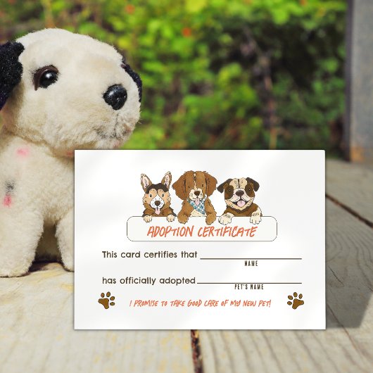 Puppy Dog Verjaardagsfeestje Adoptie Certificaat K