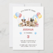 Puppy Dog Verjaardagsfeestje Rood Blauw Waterverf Kaart (Voorkant)