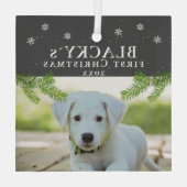 Puppy Dog voor eerste kerstmis Glas Ornament (Achterkant)