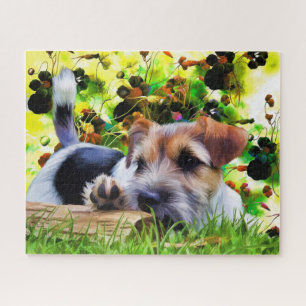 Puppy Dog voor speelterger in grass Foto Legpuzzel