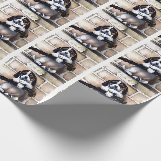 Puppy dog voor verkoop schattige  illustratie cadeaupapier (Hoek)