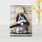 Puppy dog voor verkoop schattige illustratie kaart (Gele Bloem)
