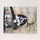 Puppy dog voor verkoop schattige  illustratie legpuzzel (Horizontaal)