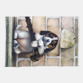 Puppy dog voor verkoop schattige  illustratie theedoek (Horizontaal)