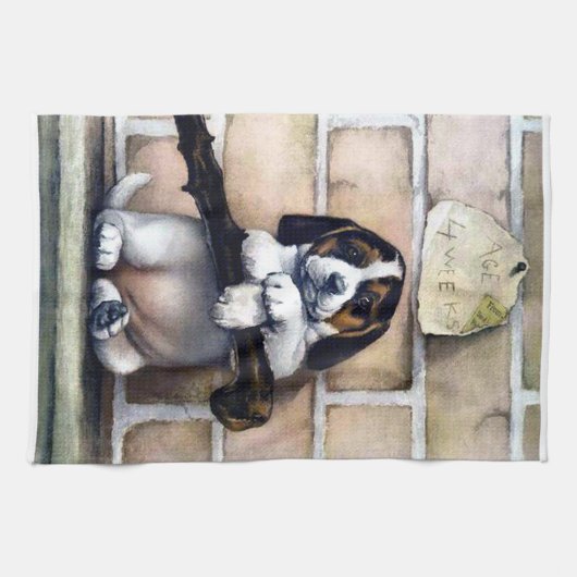 Puppy dog voor verkoop schattige  illustratie theedoek (Horizontaal)