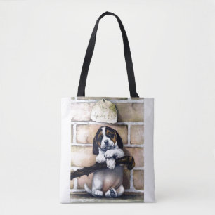 Puppy dog voor verkoop schattige illustratie tote bag