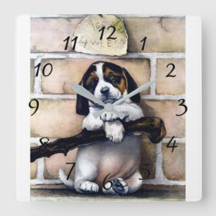 Puppy dog voor verkoop schattige illustratie vierkante klok