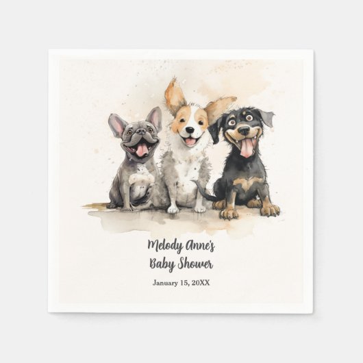 Puppy Dog Waterverf Baby shower Servet (Voorkant)