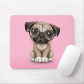 Puppy Dog Wearing Reading Glasses, Roze Muismat (Met muis)