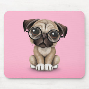 Puppy Dog Wearing Reading Glasses, Roze Muismat