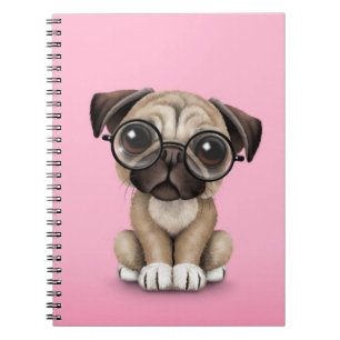 Puppy Dog Wearing Reading Glasses, Roze Notitieboek