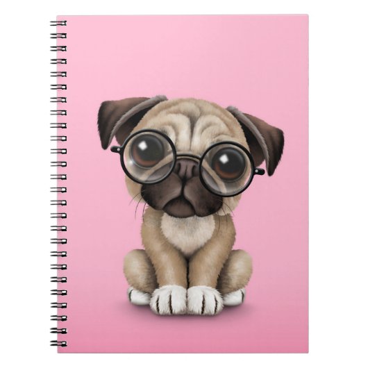 Puppy Dog Wearing Reading Glasses, Roze Notitieboek (Voorkant)