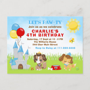 Puppy Dogs Castle Blue Birthday Party Briefkaart