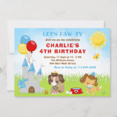 Puppy Dogs Castle Blue Birthday Party Invitation Kaart (Voorkant)