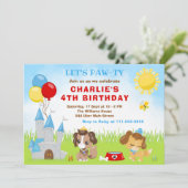 Puppy Dogs Castle Blue Birthday Party Invitation Kaart (Staand voorkant)