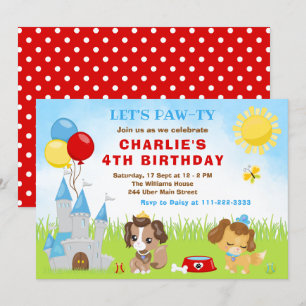Puppy Dogs Castle Blue Birthday Party Invitation Kaart