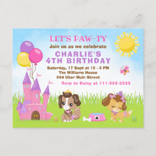 Puppy Dogs Castle Pink Birthday Party Briefkaart