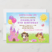 Puppy Dogs Castle Pink Birthday Party Invitation Kaart (Voorkant)