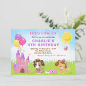 Puppy Dogs Castle Pink Birthday Party Invitation Kaart (Staand voorkant)