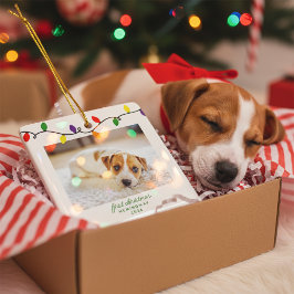 Puppy Dog's eerste kerstfoto met kleurrijke lichte Keramisch Ornament