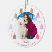 Puppy Dogs Eerste Kerstmis Aangepaste foto Roze Keramisch Ornament (Links)