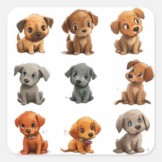 Puppy dogs vierkante sticker (Voorkant)