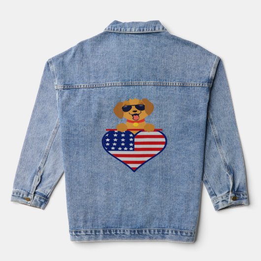 Puppy Dragen Zonnebril USA Flag Hart Vrouwen Denim Jacket (Achterkant)