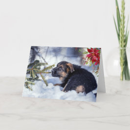 Puppy Duitse Herder met waterverf Poinsettia Kaart