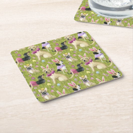 Puppy Easter Collectie Kartonnen Onderzetters (Schuin)